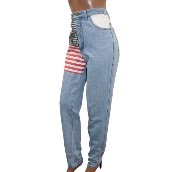 Vintage High Waist Light Wash Mom Jeans American Flag Stripe Stars 28 - Picture 4 of 8